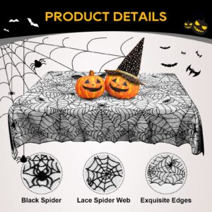 eZAKKA Halloween Table Cloth, 60"x104" Spider Webs Tablecloths Black Tablecloth Lace Fabric Table Cloths Spooky Table Cover for Rectangle Tables for Parties Gothic Halloween Home Decorations