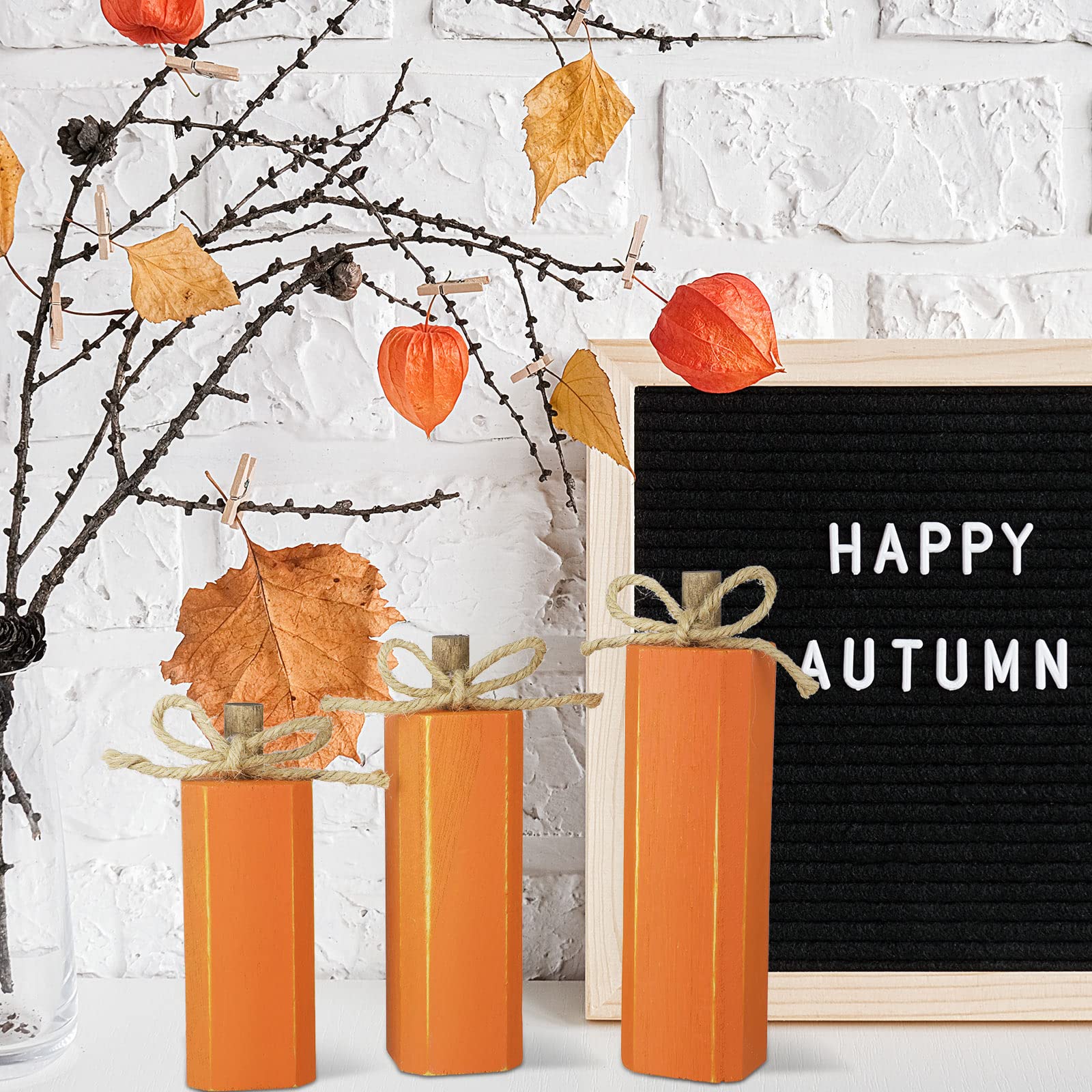 3 Pcs Wooden Fall Thanksgiving Decor Fall Tiered Tray Decor Wood Firework Fall Centerpieces Decorations Farmhouse Tabletop Block Sign for Fall Thanksgiving Autumn Decor (Pumpkin)