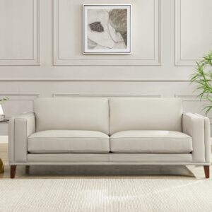 Hydeline Lyon Top Grain Leather Sofa Couch, 89", Vanilla, Feather Down, Memory Foam and Springs Seating