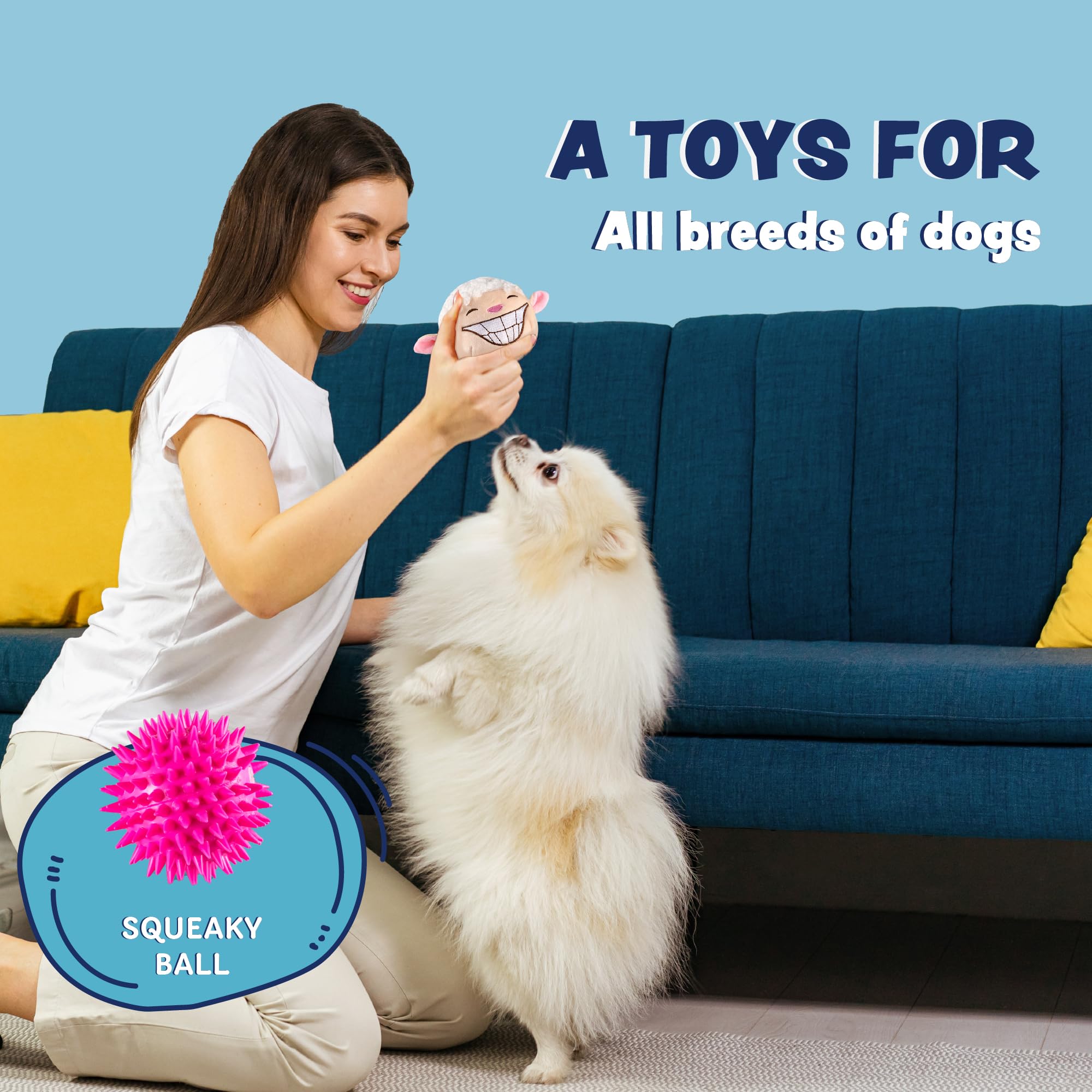 ZENAPOKI Dog Toys for Aggressive Chewers (3in1) - Squeaky Dog Toys Interactive - Dog Toys for Medium Dogs, Large & Small Breeds - Puppy Teething Chew Dog Toy - Juguetes Perros - Sheep