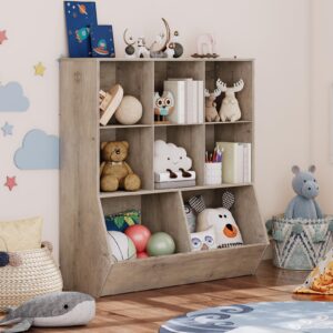 HOOBRO Kids Bookshelf, Toy Storage Cabinet, Kids Toy Organizer, 8 Cubicles, Bookcase Footboard, Bookshelf for Kids, for Playroom, Bedroom, Nursery, School, Rustic Brown FG35CW01G1