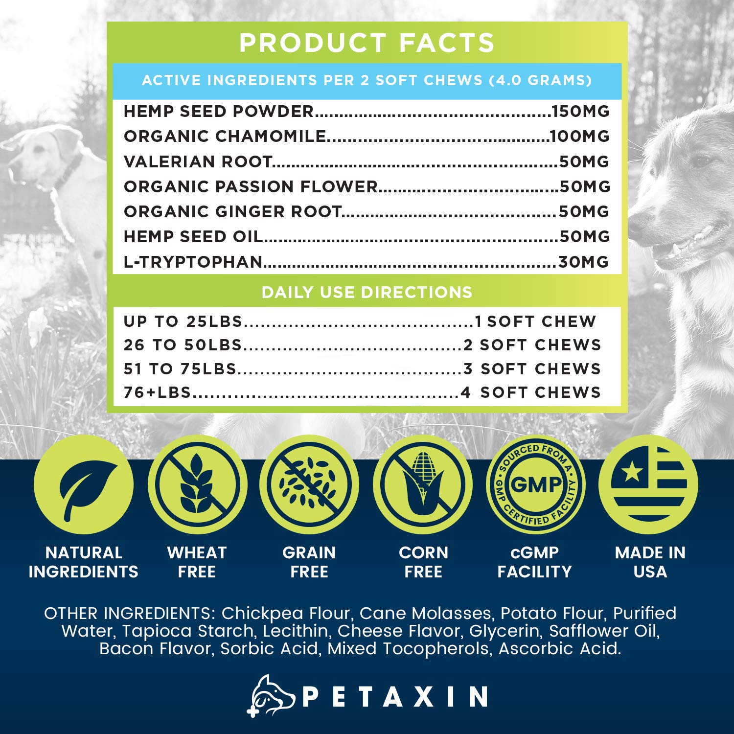 Petaxin Probiotics for Dogs 120 Chews, Calming Treats for Dogs - Anxiety and Stress Relief - 120 Chews and Glucosamine for Dogs - 120 Soft Chews