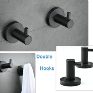 SHUNLI 5-Piece Bathroom Hardware Accessories Set Matte Black (Towel Bar Adjustable 16” to 26”, Toilet Paper Holder, Towel Ring, 2 PCS Towel Hook) Wall Mounted, SUS304 Stainless Steel