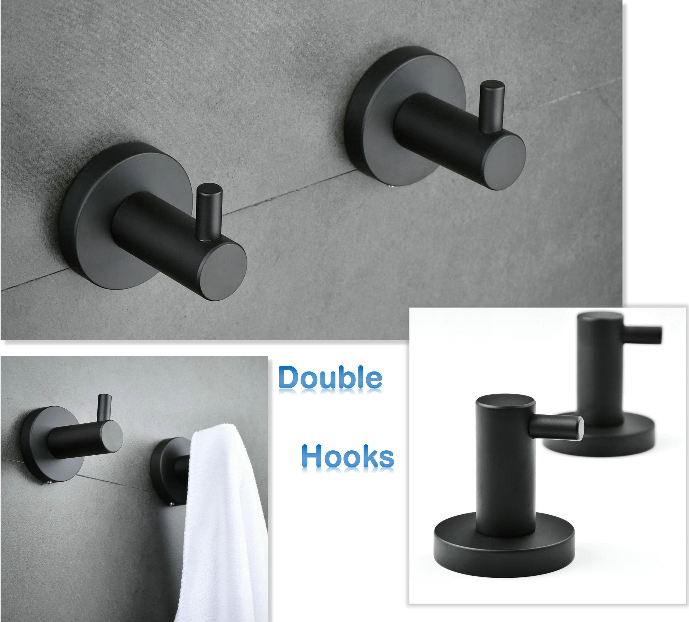 SHUNLI 5-Piece Bathroom Hardware Accessories Set Matte Black (Towel Bar Adjustable 16” to 26”, Toilet Paper Holder, Towel Ring, 2 PCS Towel Hook) Wall Mounted, SUS304 Stainless Steel