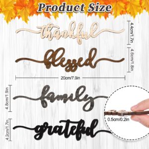 Whaline 12Pcs Fall Thanksgiving Plate Decoration Grateful Thankful Blessed Family Wooden Cutout Cards Sign Autumn Harvest Table Plate Ornament for Home Table Farmhouse Party Supplies