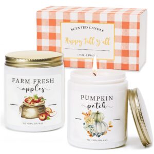 thanksgiving fall scented candles set, 2 pcs 7oz pumpkin spice and apple cider candle, thanksgiving fall candle gifts for women, thanksgiving table centerpiece, fall decorations for home