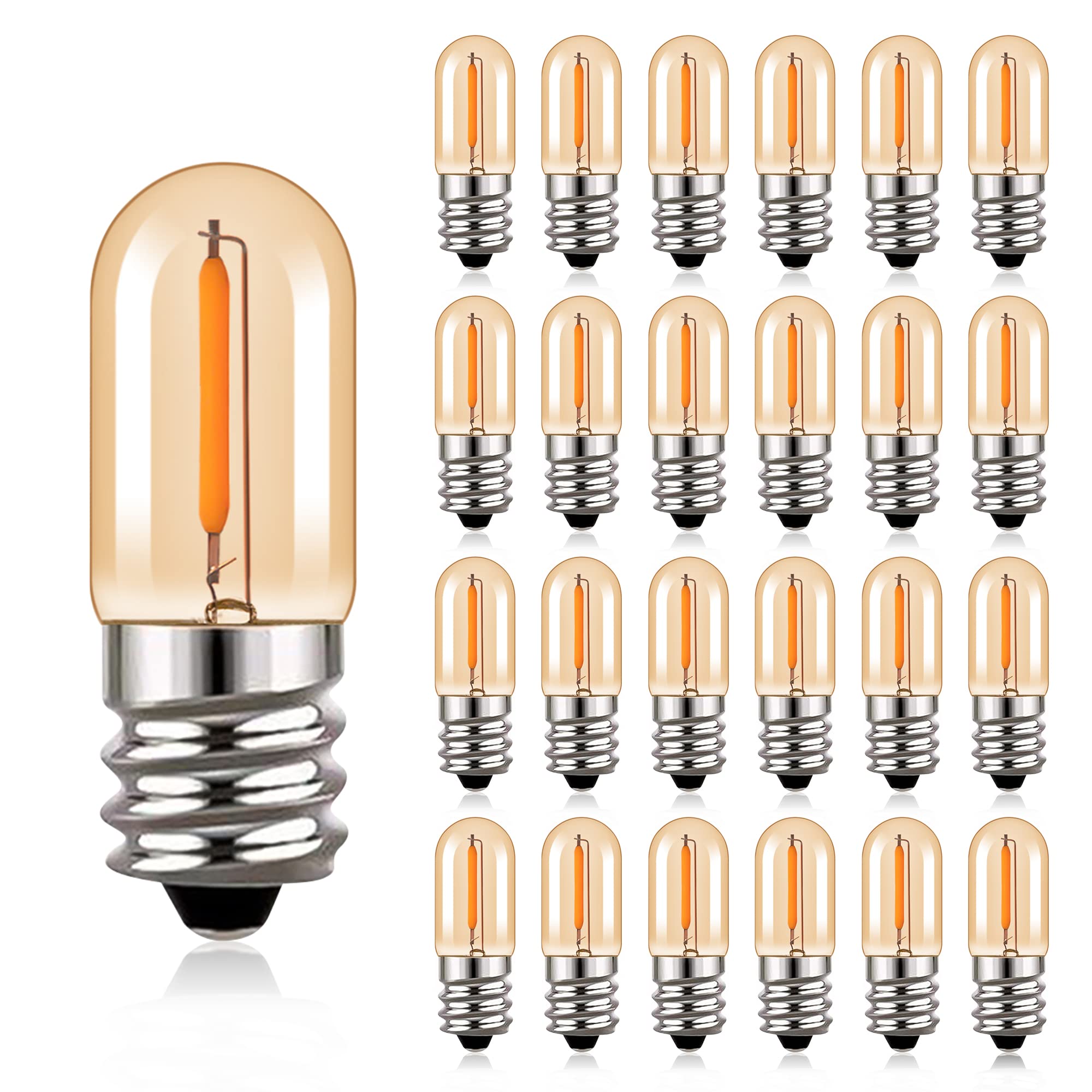 Hcnew LED Night Light Bulb T16 E12 Candelabra Base Small Light Bulbs Christmas Lights Salt Lamp Nightlight Replacement Bulb 1W Equivalent 10W Ultra Warm White 2200K Decorative Lighting,6 Pack