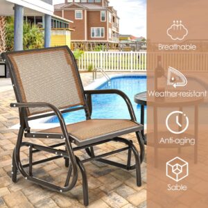 Tangkula Swing Glider Chair, Ergonomic Rocking Chair with Comfortable Fabric, Iron Frame, 4 Non-Slip Foot Pads, Outdoor Patio Glider Rocker Chair for Living Room, Garden, Backyard