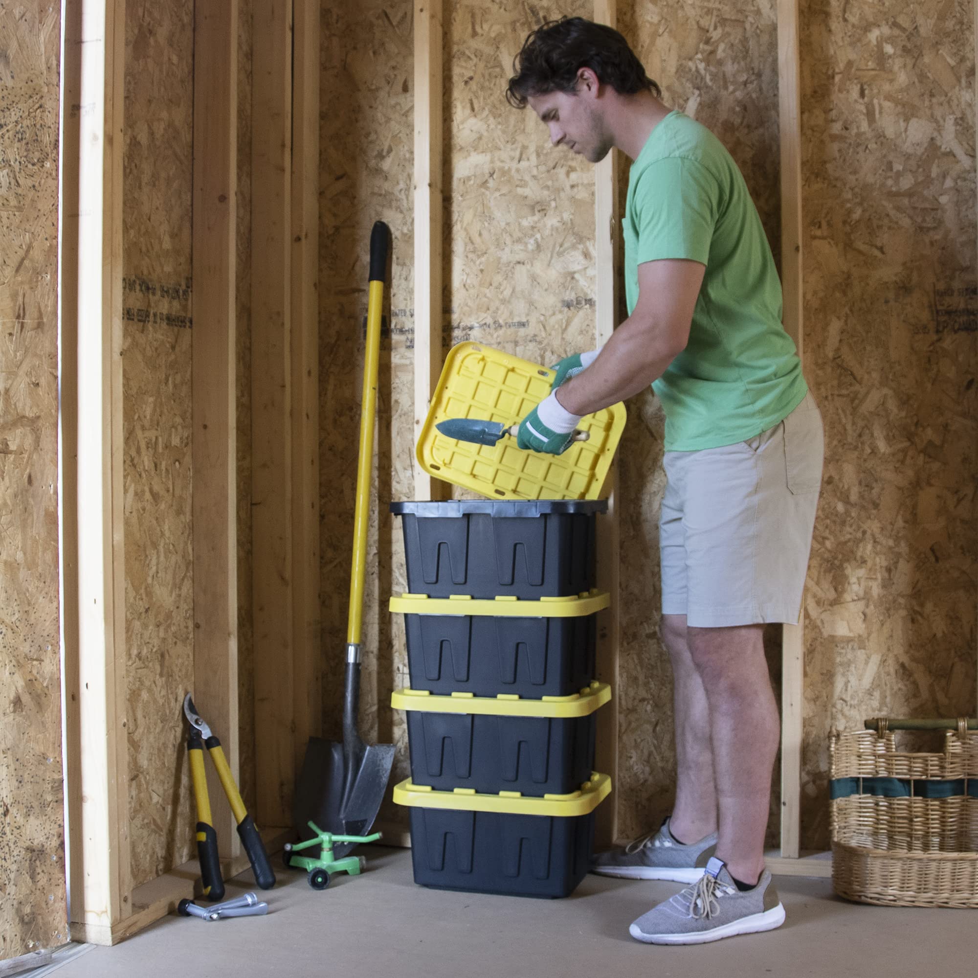 BLACK & YELLOW® 5-Gallon Tough Storage Containers with Lids, Stackable, Extremely Durable, [4-Pack]