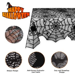 5 Pack Halloween Spider Decorations Sets,Halloween Table Runner,Cobweb Fireplace Mantel Scarf,Round Lace Spider Table Topper and Lampshade,16pcs 3D Bats for Halloween Table Decors Party Supplies