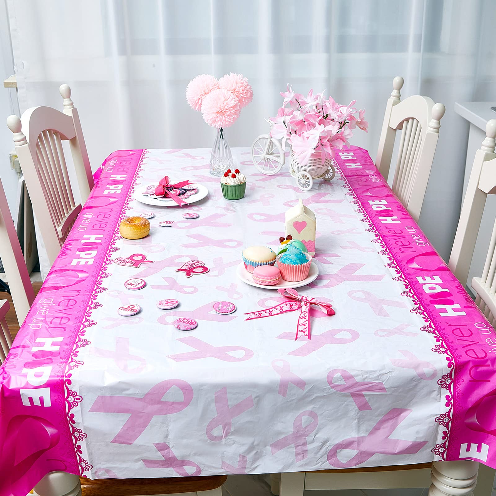 Breast Cancer Awareness Tablecloth Breast Cancer Party Supplies Disposable Pink Ribbon Plastic Tablecover Rectangle Breast Cancer Party Decorations for Women Indoor and Outdoor, 42.5 x 71 Inch (3 Pcs)