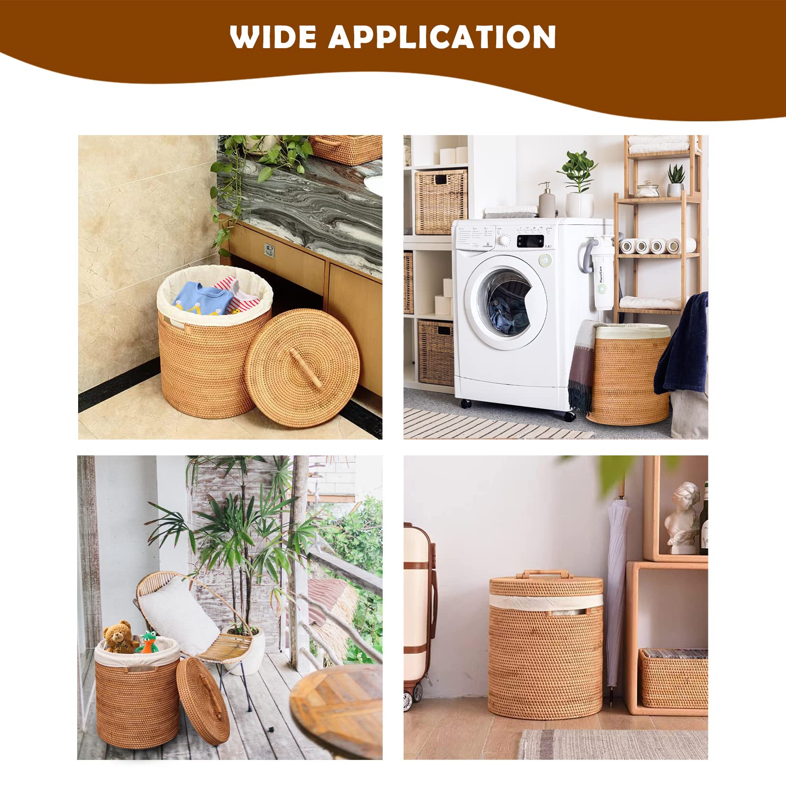 Rattan Laundry Hampers, Natural Honey Brown Hand-woven Rattan Large Laundry Basket, Clothes Hamper, Waste Basket, Clothes Hamper Storage with Handle for Laundry Room, Bedroom, Living Room