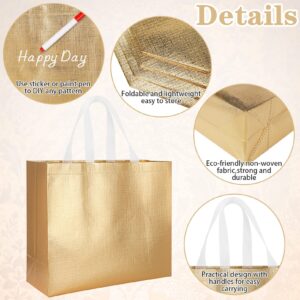 Rikkmte 12Pcs Reusable Gift Bags,Gold Glossy Tote Bags with Handle,Glossy Finish Grocery Bag,Non-woven Shopping Bags,Foldable Bridesmaids Bags Gift Bags for Women Bridesmaid Wedding Birthday Party