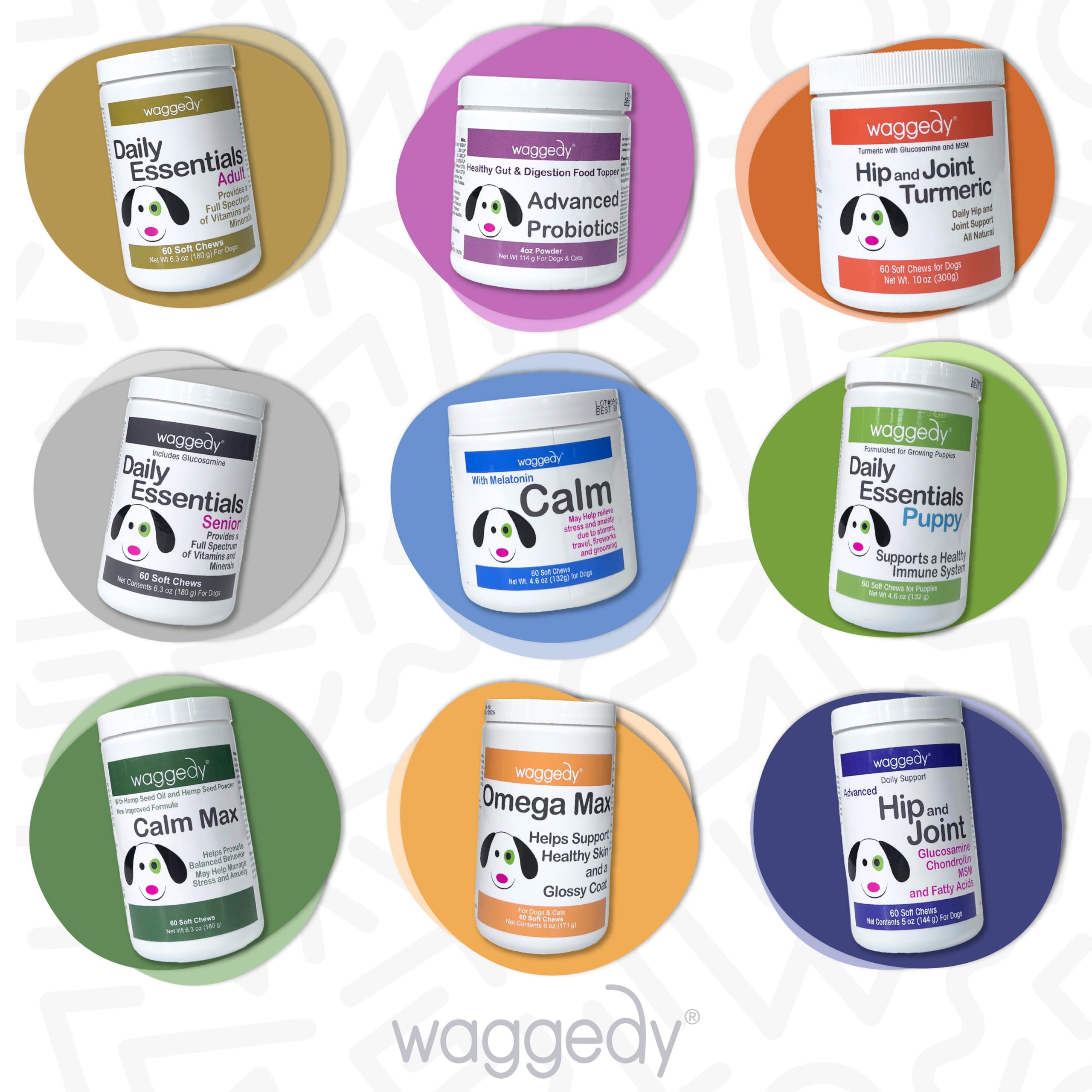 waggedy Daily Essentials Adult Soft Chews — Dog Multivitamin & Immune System Supporter — Dog Nutritional Supplement — Small/Large Dog Supplements & Vitamins (120 Chews)