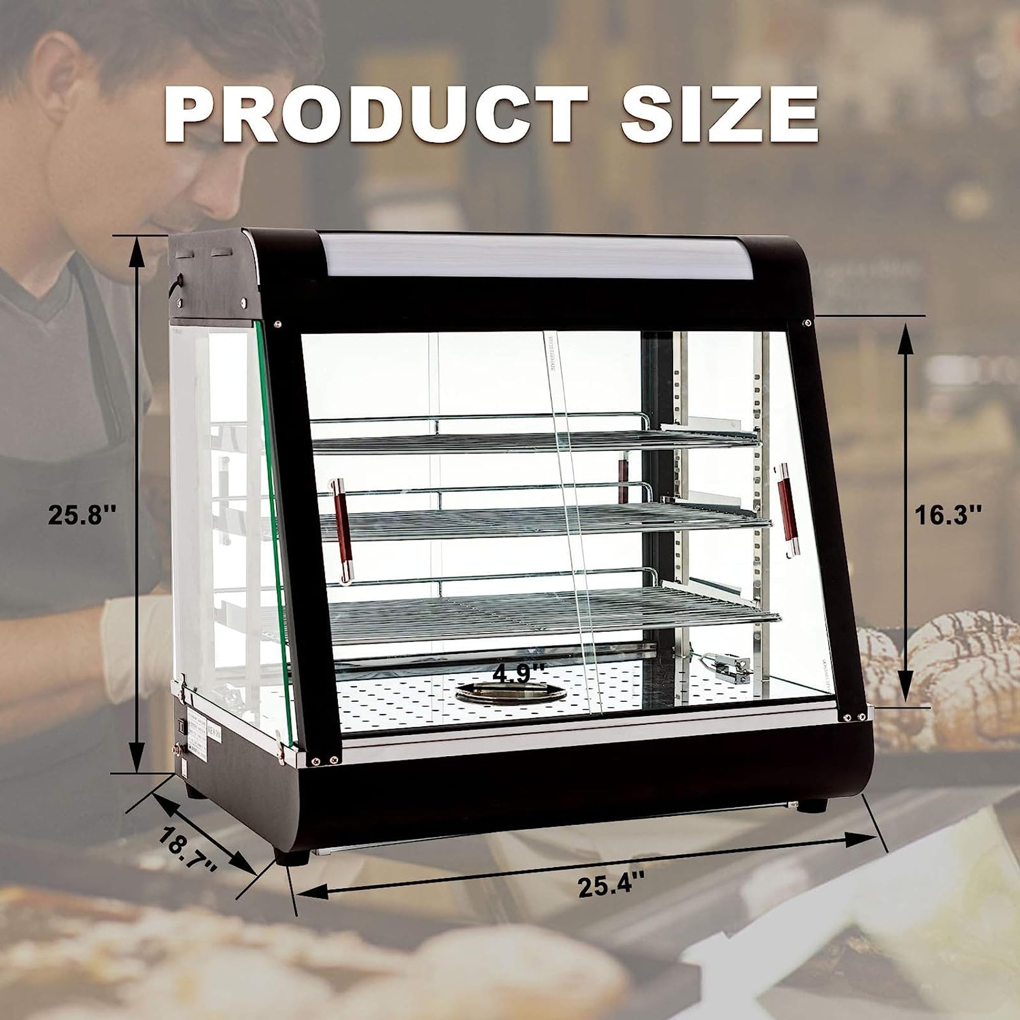 26'' Food Warmer Display Hot Food Countertop Case Commercial Buffet Restaurant Heated Cabinet 3 Tier Food Showcase for Catering Pizza Empanda Pastry Patty Warmer L26 x W19 x H25