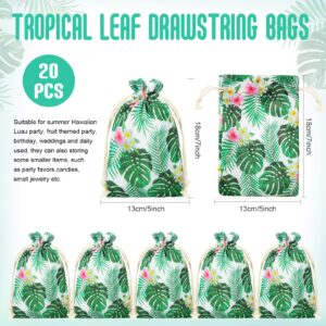 Saintrygo 20 Pcs Tropical Gift Bags Hawaii Gift Bags Luau Party Favor Luau Gift Bags Drawstring Luau Party Favor Bags Tropical Palm Leaf Candy Bag Jewelry Pouches for Summer Luau Aloha(5 x 7 Inch)