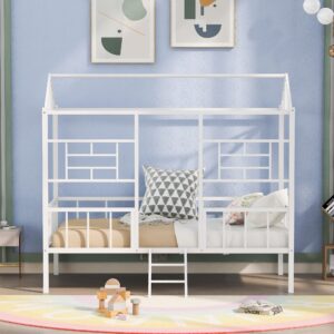 Bellemave House Bed Twin Size Kids Bed Frame Metal Platform Bed Frame, No Box Spring Needed, for Girls Boys (White)