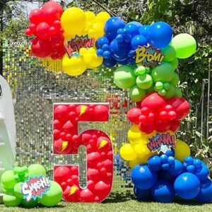 Red Yellow Blue Green Balloons Garland Arch Kit 4sizes, 112pcs Rainbow Supplies for Kids and Boys' Baby ShowerTheme Birthday Decorations