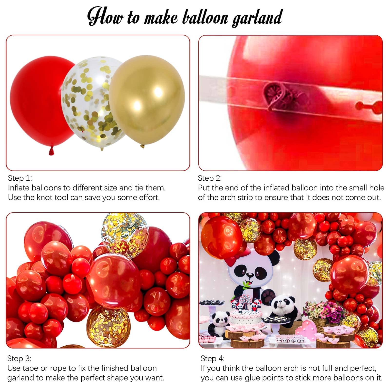 155pcs Red Gold Balloon Garland Kit for Graduation Wedding Birthday Baby Shower Party Decoration