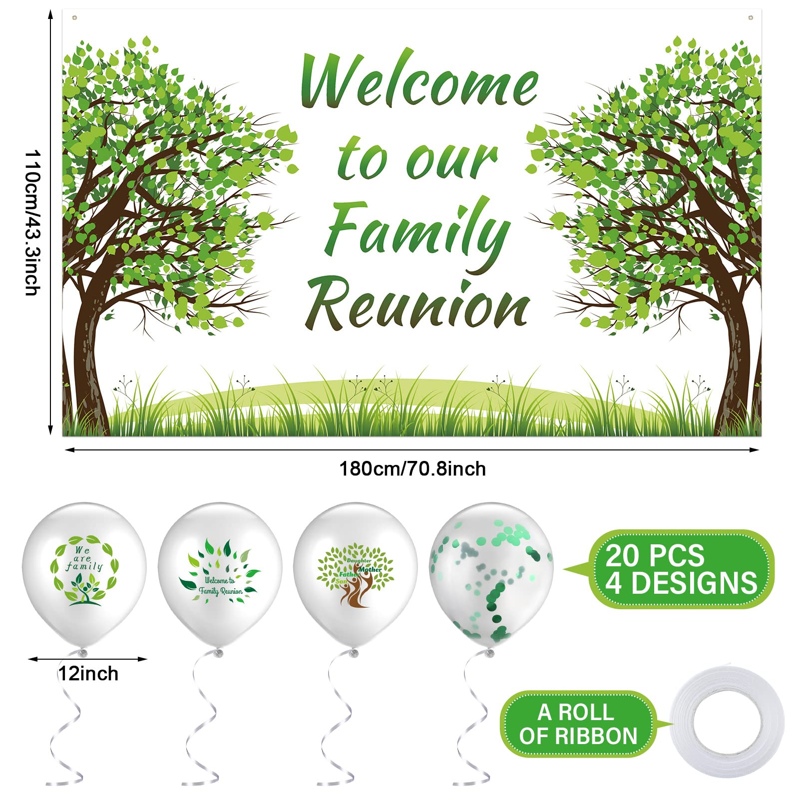 21 Pcs Family Reunion Party Decorations Family Tree Reunion Banner Backdrop Family Tree Theme Latex Balloons Family Gathering Party Supplies for Home Family Reunion Party Decoration (Family Style)