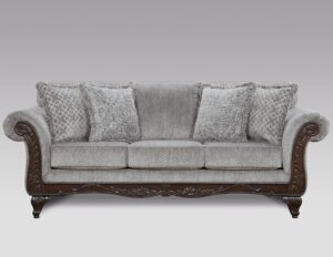 roundhill furniture hernen carved wood frame sofa, gray