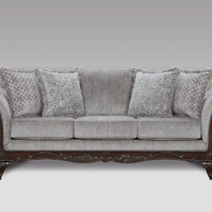 Roundhill Furniture Hernen Carved Wood Frame Sofa, Gray