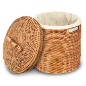 rattan laundry hampers, natural honey brown hand-woven rattan large laundry basket, clothes hamper, waste basket, clothes hamper storage with handle for laundry room, bedroom, living room