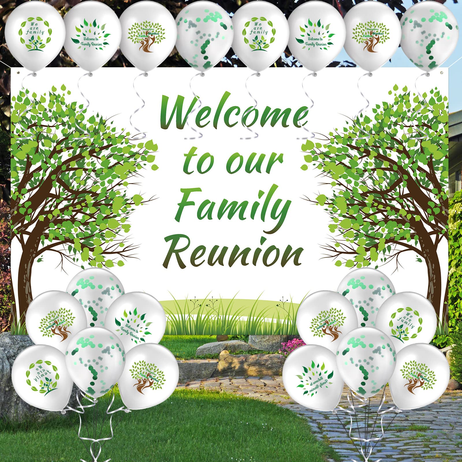 21 Pcs Family Reunion Party Decorations Family Tree Reunion Banner Backdrop Family Tree Theme Latex Balloons Family Gathering Party Supplies for Home Family Reunion Party Decoration (Family Style)