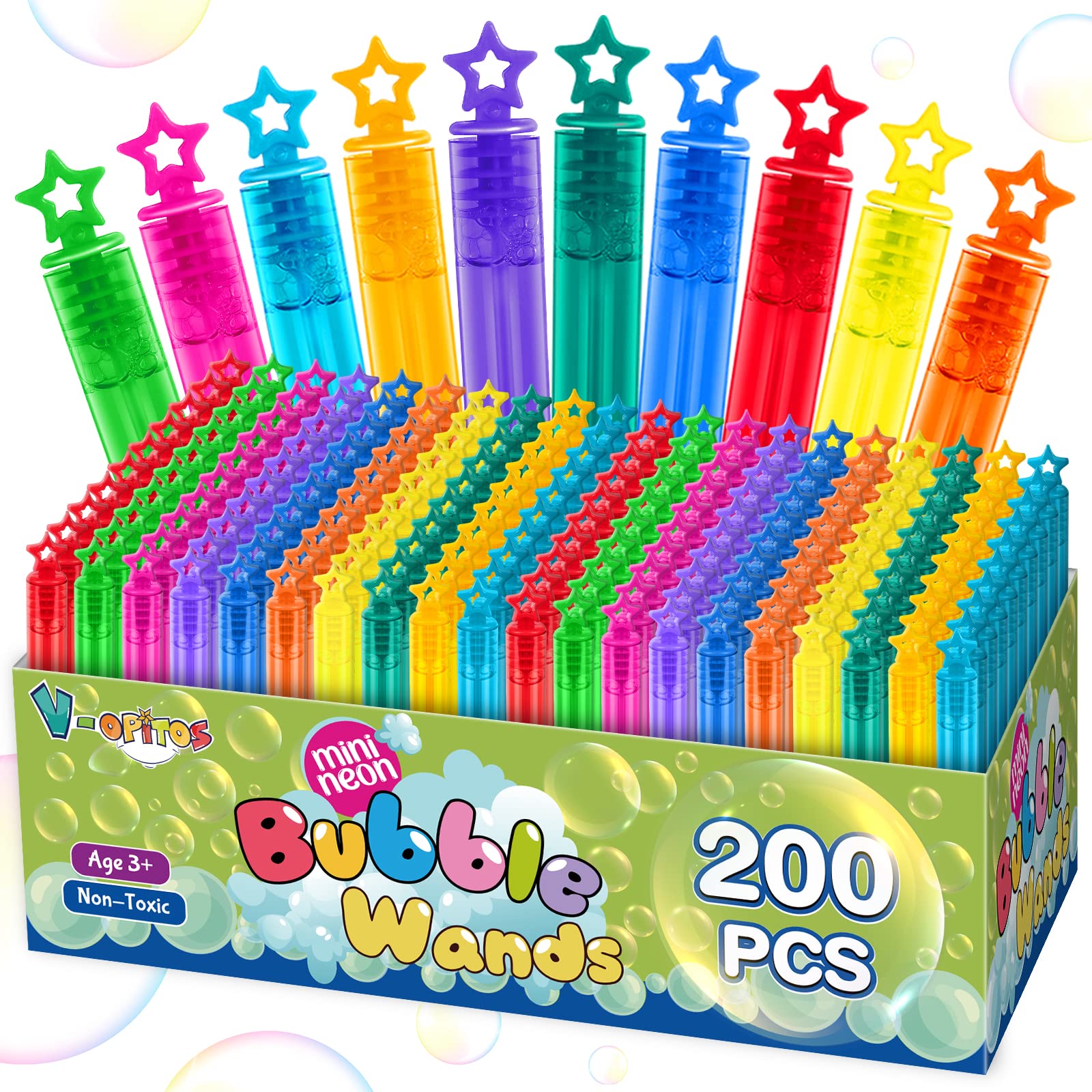 200 Pcs Mini Bubble Wands in 10 Colors, Bulk Party Favors for Kids, Themed Birthday, Christmas, New Year, Valentine, Carnival, School Classroom Prizes for Boys & Girls, Ideal Goodies Bags Stuffers