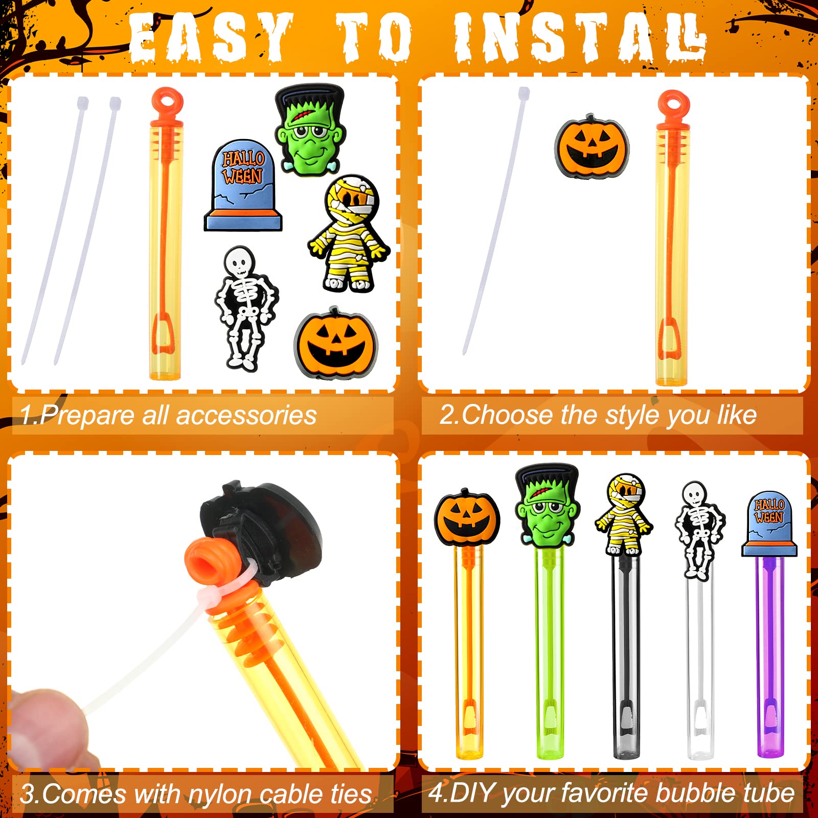 Mini Bubble Wands Halloween Bubbles for Party Favor Decoration Halloween Bat Candy Corn Pumpkin Ghost Mini Bottle Wand Tubes for Halloween Party Supplies No Liquid(Zombie,50 Packs)