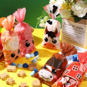 Pajean 120 Pieces Farm Animal Party Favor Bags, Plastic Candy Goodies Gift Treat Bags Farmhouse Decor for Baby Shower Boys Girls Kids Happy Birthday Party Decorations Supplies