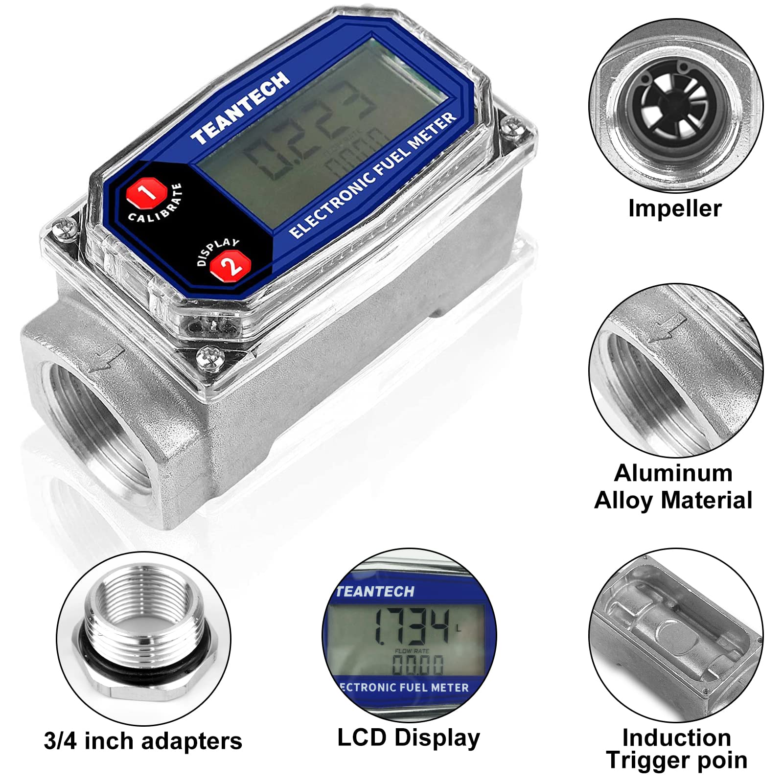 Turbine Flow Meter 3/4" inch Digital LCD Display with NPT Counter Oil Flowmeter Kerosene Diesel Fuel Flow for Measure Diesel Kerosene Gasoline