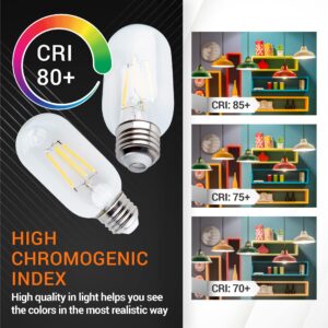 BlueStars Christmas Decoration T45 T14 Tubular E26 Edison LED Light Bulb 120V 5W (60W Equivalent), 2700K Warm White 550lm, Clear Glass for Ceiling Fan, Chandeliers, Pendant, Wall Scones, 3 Packs