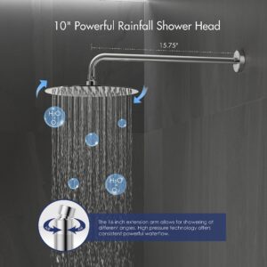 Eridanus 10 Inches Black Shower Set Bathroom Round Rain Shower Head and Handle Set,Wall Mounted Rainfall Shower Fixtures, 2-Function, Matte Black