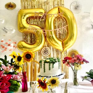 AIEX Gold Number Balloons 28 Inch, Inflatable Large Foil Balloon Number Balloons for Birthday Party Graduation Decorations (5)