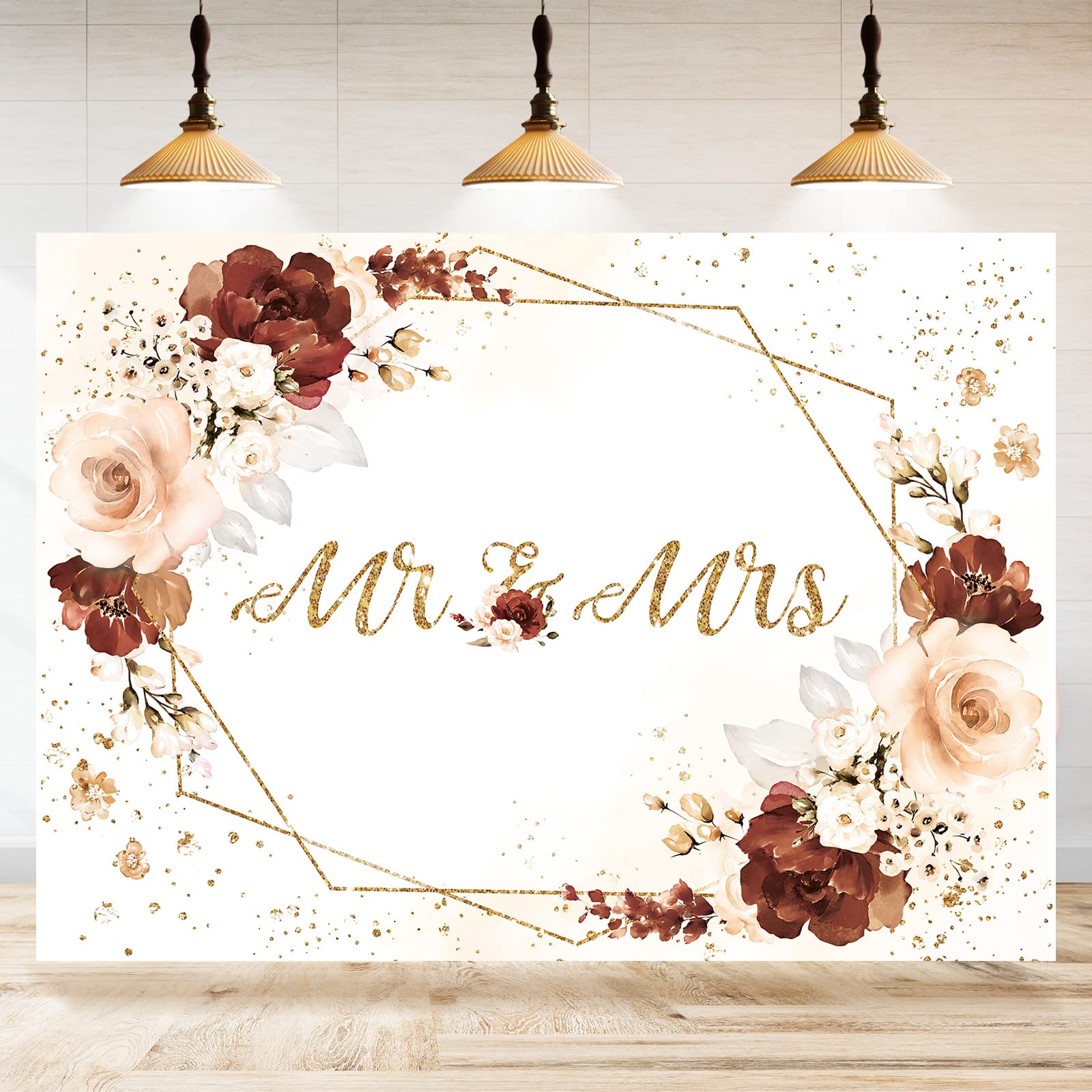 Rsuuinu Mr & Mrs Engagement Decorations Backdrop for Couples Pink Floral Wedding Bride and Groom Engaged Ceremony Anniversary Backdrops Bridal Shower Supplies Photo Booth Props Background 7x5ft