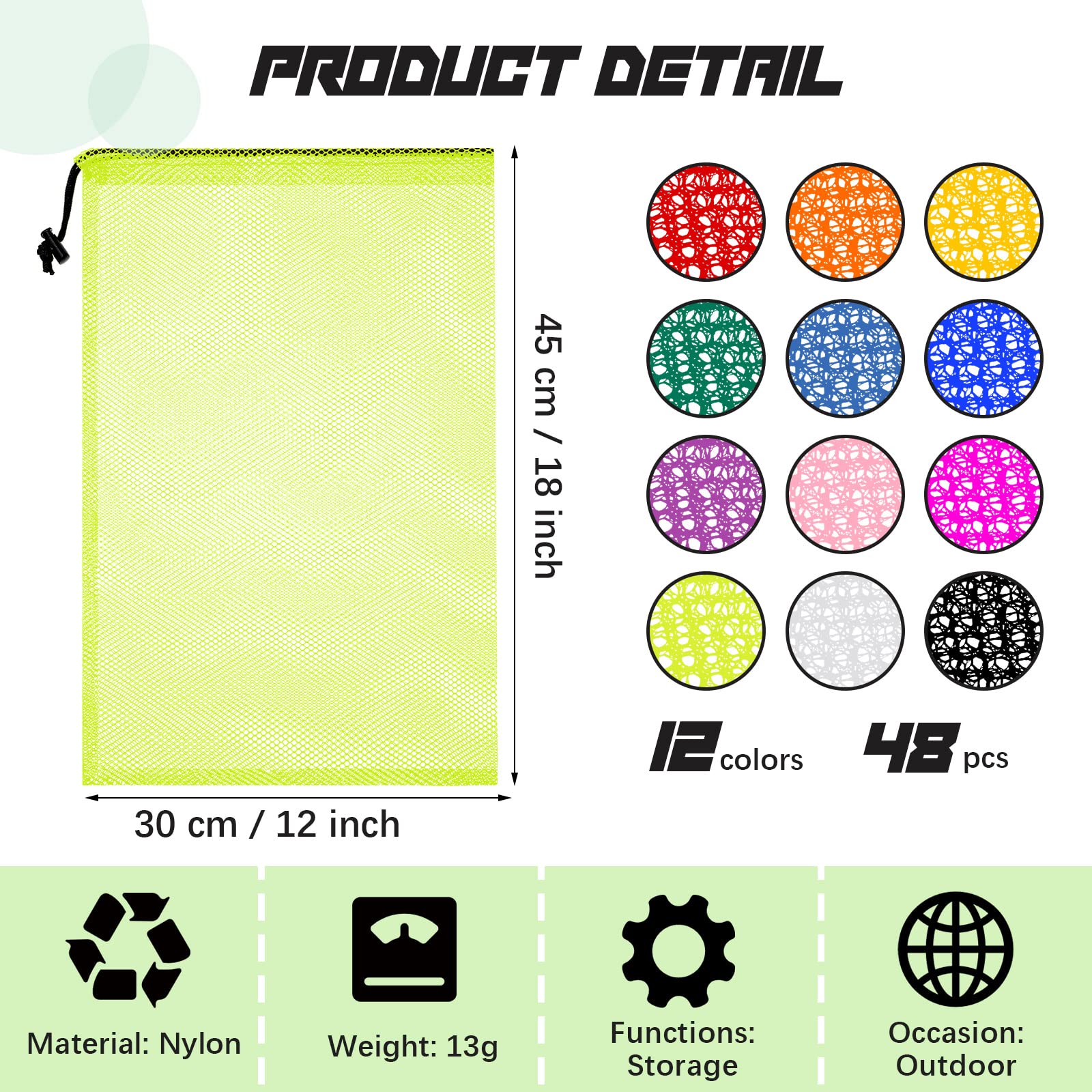 48 Pcs Mesh Laundry Bags Mesh Drawstring Bags Toy Storage Bags, 18 x 12 Inch Mesh Drawstring Gym Bag Nylon Stuff Sack Mesh Ball Bag for Travel Toy Sports (Vivid Color)