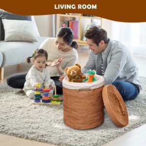 Rattan Laundry Hampers, Natural Honey Brown Hand-woven Rattan Large Laundry Basket, Clothes Hamper, Waste Basket, Clothes Hamper Storage with Handle for Laundry Room, Bedroom, Living Room