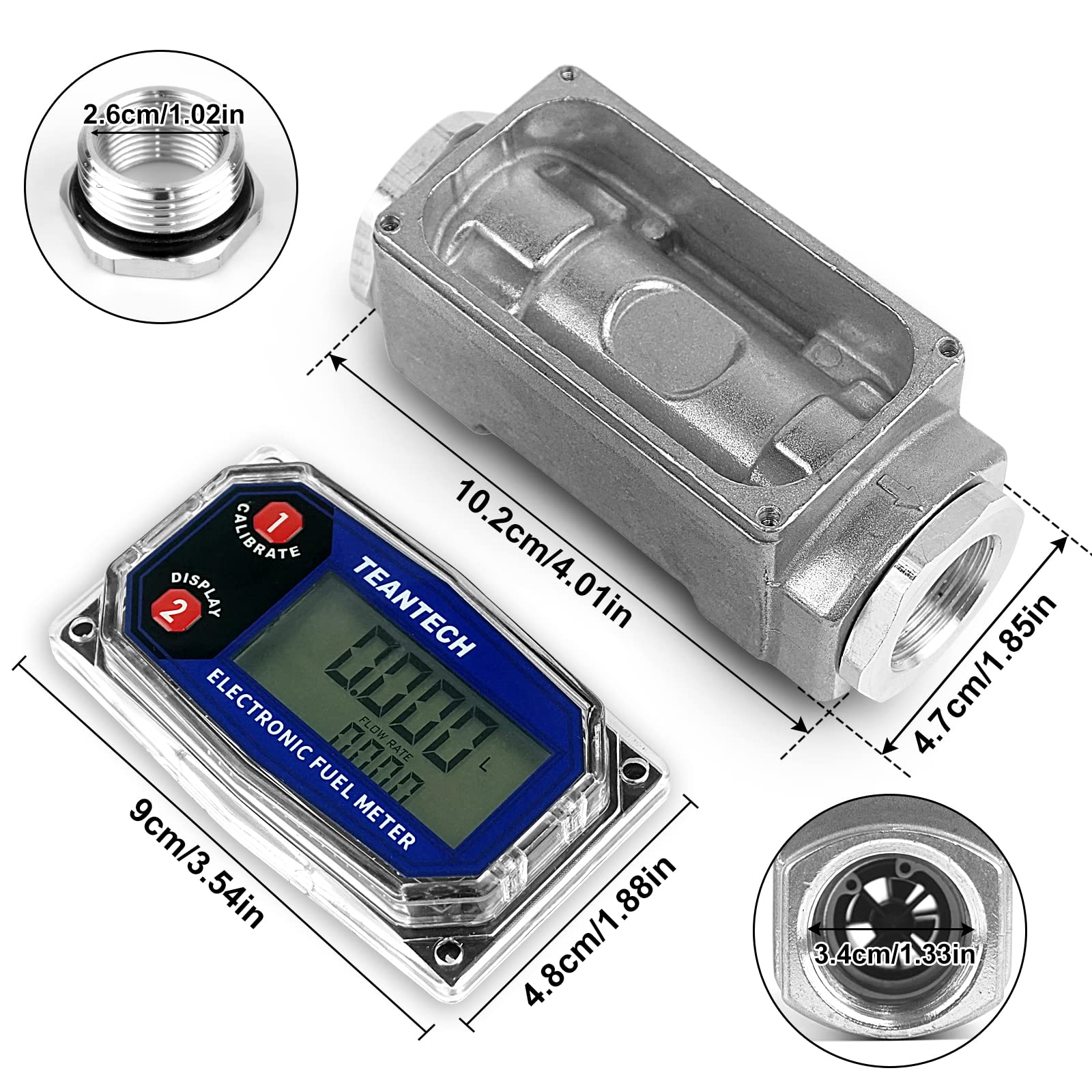 Turbine Flow Meter 3/4" inch Digital LCD Display with NPT Counter Oil Flowmeter Kerosene Diesel Fuel Flow for Measure Diesel Kerosene Gasoline