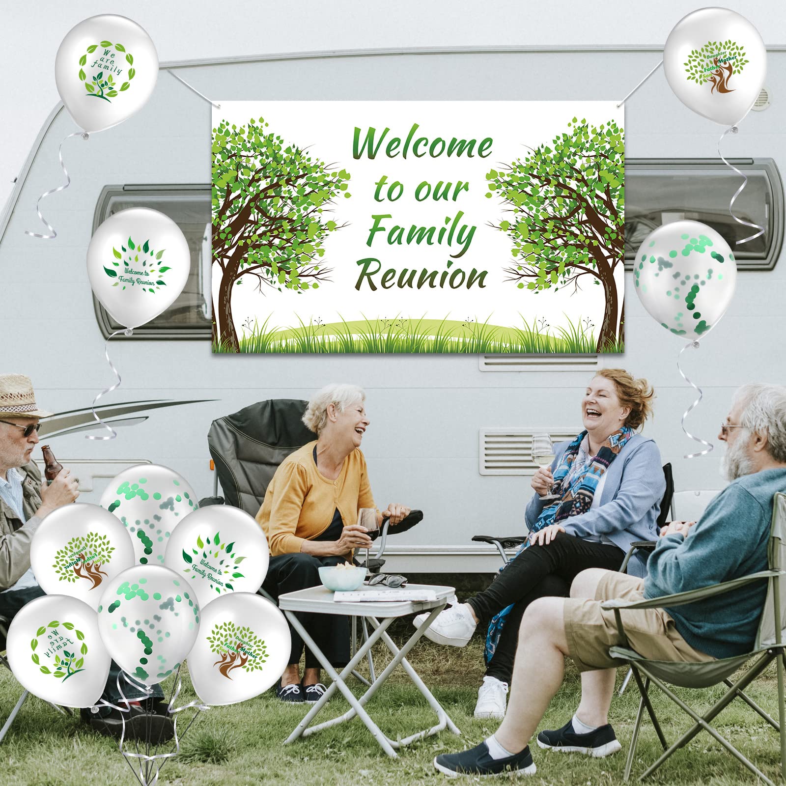 21 Pcs Family Reunion Party Decorations Family Tree Reunion Banner Backdrop Family Tree Theme Latex Balloons Family Gathering Party Supplies for Home Family Reunion Party Decoration (Family Style)