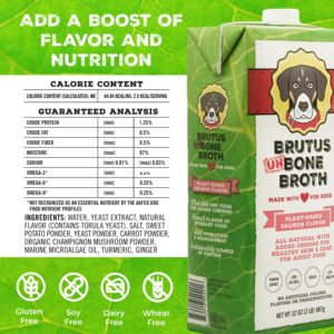 Brutus Vegetable Broth for Dogs 192 oz | All Natural | Made in USA |Omegas & Turmeric for Healthy Skin & Coat |Human Grade Ingredients |Hydrating Dog Food Topper, Gravy & Treat Salmon 6-Packs