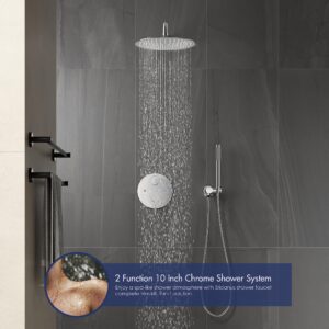 Eridanus 10 Inches Black Shower Set Bathroom Round Rain Shower Head and Handle Set,Wall Mounted Rainfall Shower Fixtures, 2-Function, Matte Black