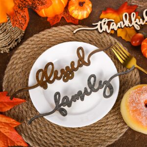 Whaline 12Pcs Fall Thanksgiving Plate Decoration Grateful Thankful Blessed Family Wooden Cutout Cards Sign Autumn Harvest Table Plate Ornament for Home Table Farmhouse Party Supplies