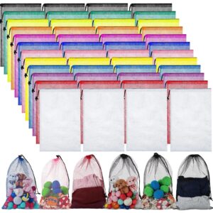 48 pcs mesh laundry bags mesh drawstring bags toy storage bags, 18 x 12 inch mesh drawstring gym bag nylon stuff sack mesh ball bag for travel toy sports (vivid color)