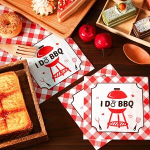 100 Pieces I Do BBQ Napkins I Do BBQ Decorations Red Checkered Napkins Red Gingham Napkins Red I Do BBQ Disposable Paper for Engagement Wedding Bridal Shower, Bachelorette Party Supplies,5 x 5 Inches