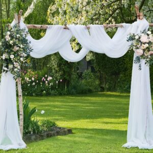 WARM HOME DESIGNS 4 Yards Long White Fabric by The Yard. Our 55" Wide Sheer Bulk Fabric is Great for Bed Canopy Curtains, Wedding Arch Decorations, Window Scarves or Curtain Backdrop. AF White 144"