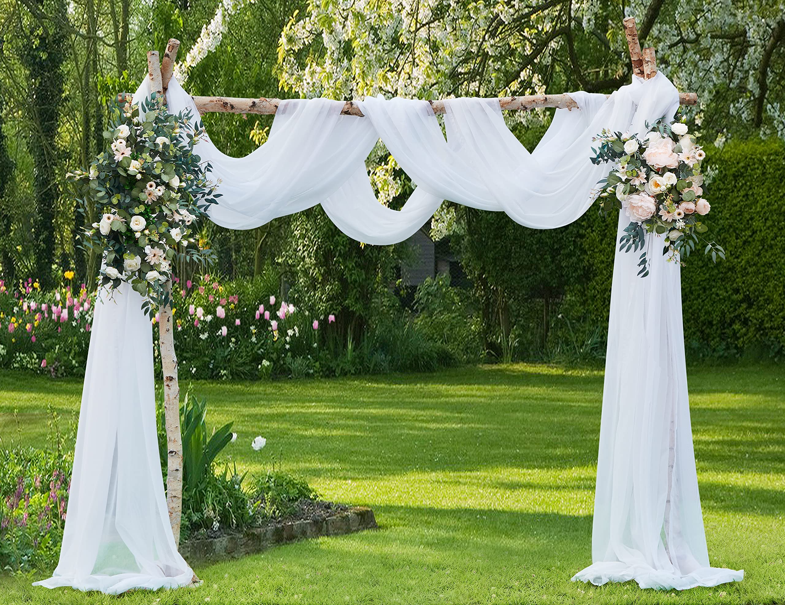 WARM HOME DESIGNS 4 Yards Long White Fabric by The Yard. Our 55" Wide Sheer Bulk Fabric is Great for Bed Canopy Curtains, Wedding Arch Decorations, Window Scarves or Curtain Backdrop. AF White 144"