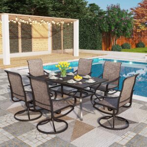 phi villa 7 piece patio dining set, outdoor table and chairs set for 6 with swivel patio dining chairs & large dining table, patio dining furniture for lawn garden