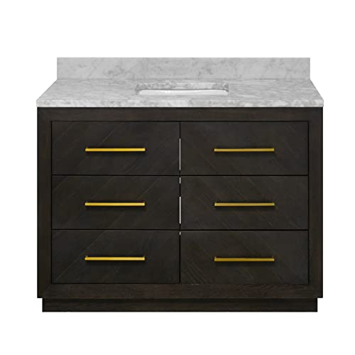 Avery 48-inch Bathroom Vanity (Carrara/Dark Oak): Includes Dark Oak Cabinet with Stunning Carrara Marble Countertop and White Ceramic Sink