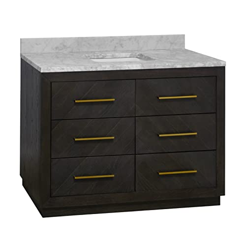 Avery 48-inch Bathroom Vanity (Carrara/Dark Oak): Includes Dark Oak Cabinet with Stunning Carrara Marble Countertop and White Ceramic Sink